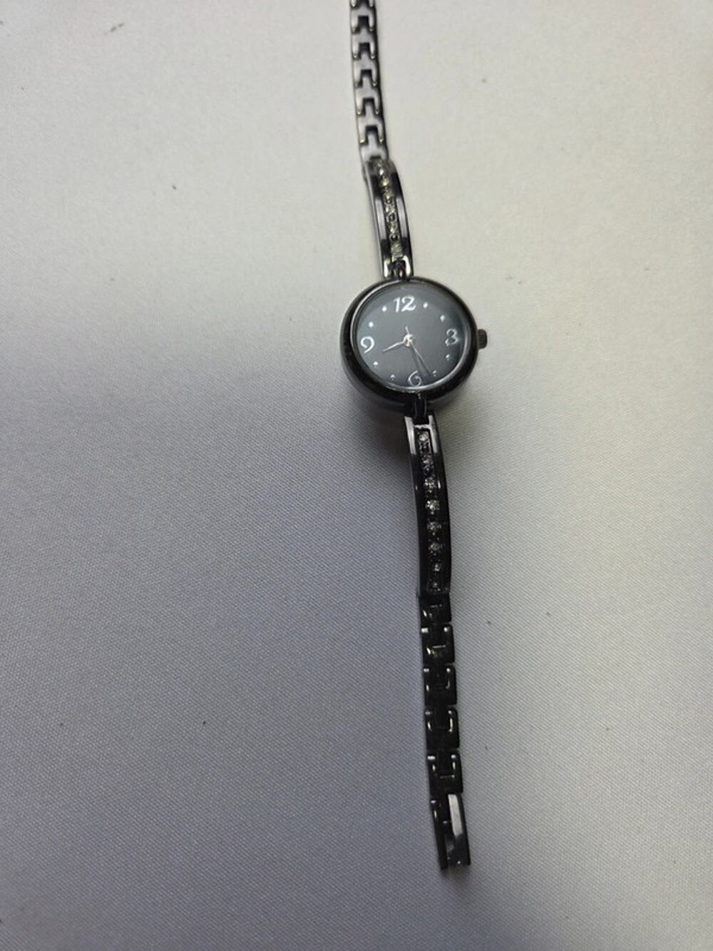 Black Ladies Watch with faux diamond accents